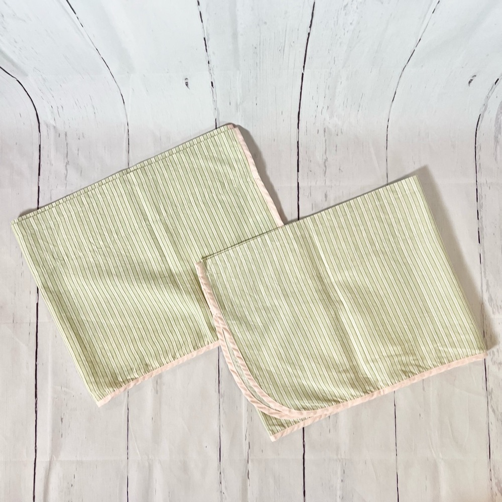 VTG Lambs & Ivy Little Princess Green Striped Nursery Valance Curtains Set of 2